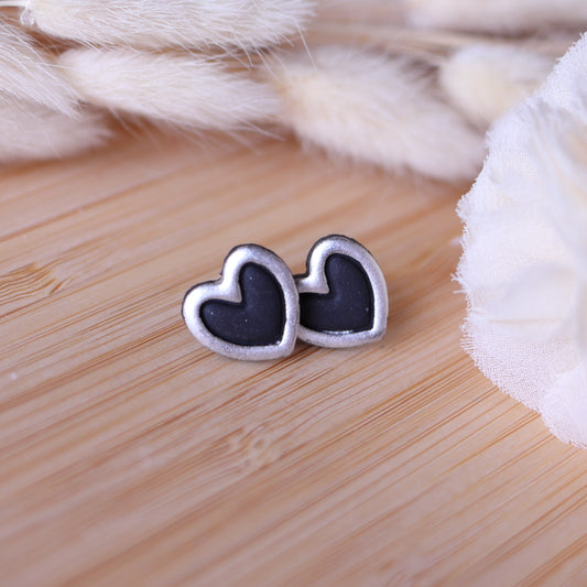 Orecchini Cuore Nero Argento Lobo