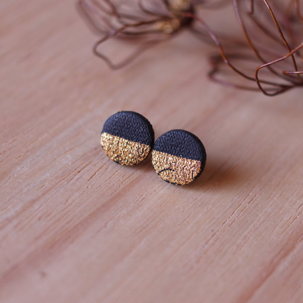 Orecchini Lobo Tondo Nero Oro