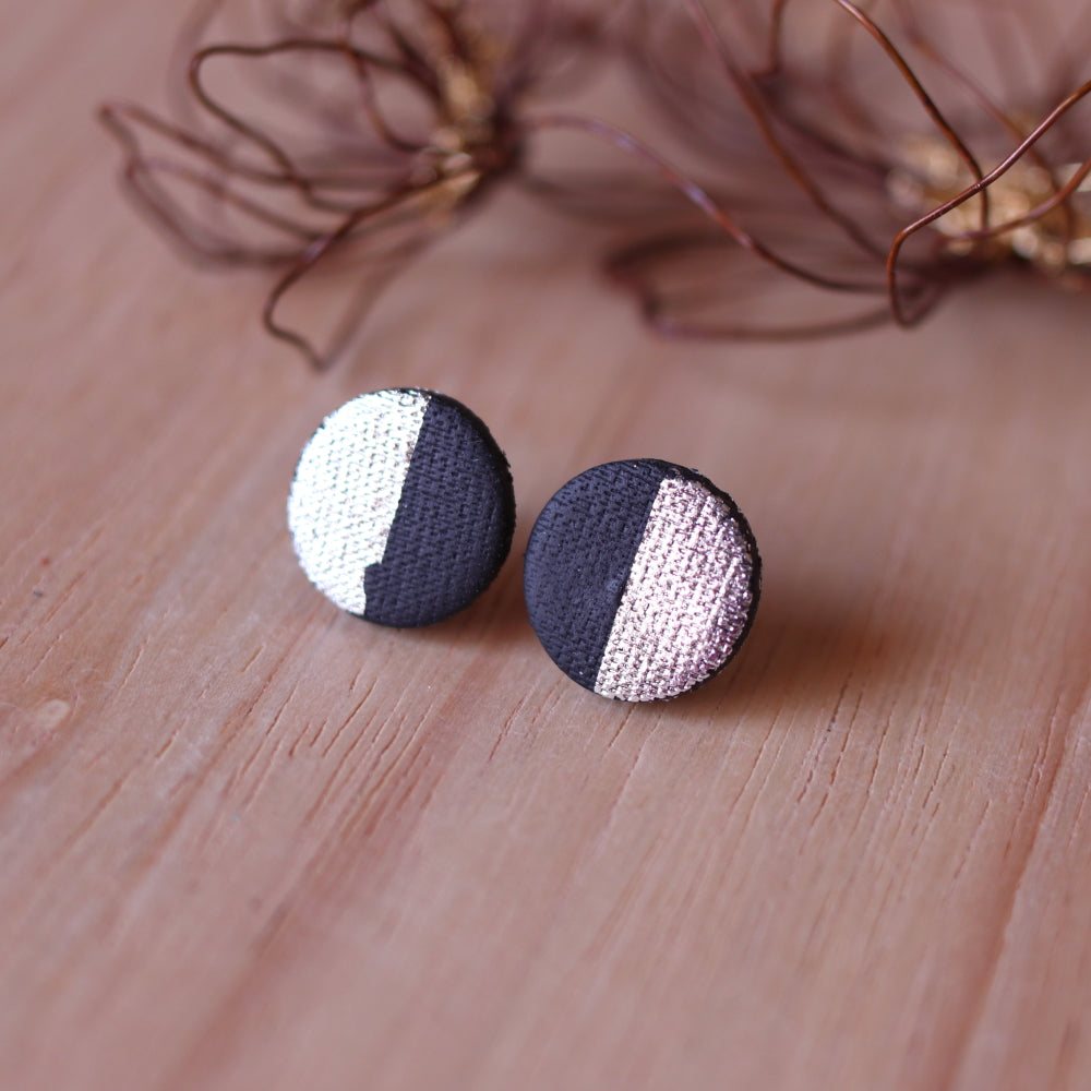 Orecchini Lobo Tondo Nero Argento